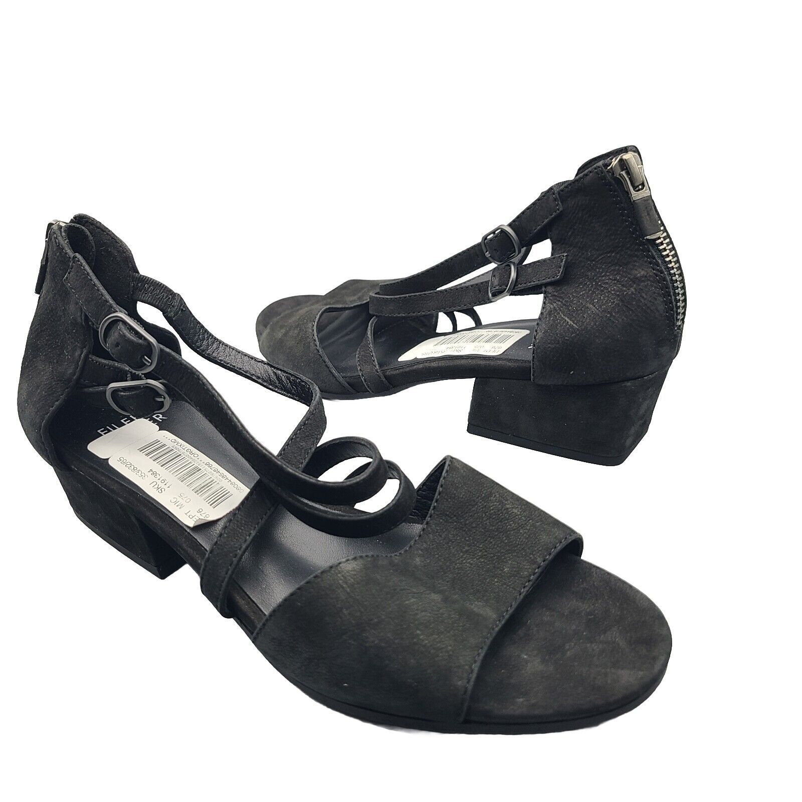 Eileen Fisher Women Sandals Kyra Black Nubuck Leather Open Peep Toe Sz 8 New